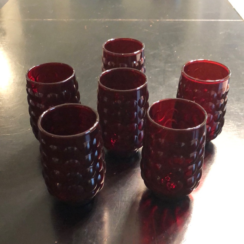 Red bubble glass mid century juice glasses set of 6